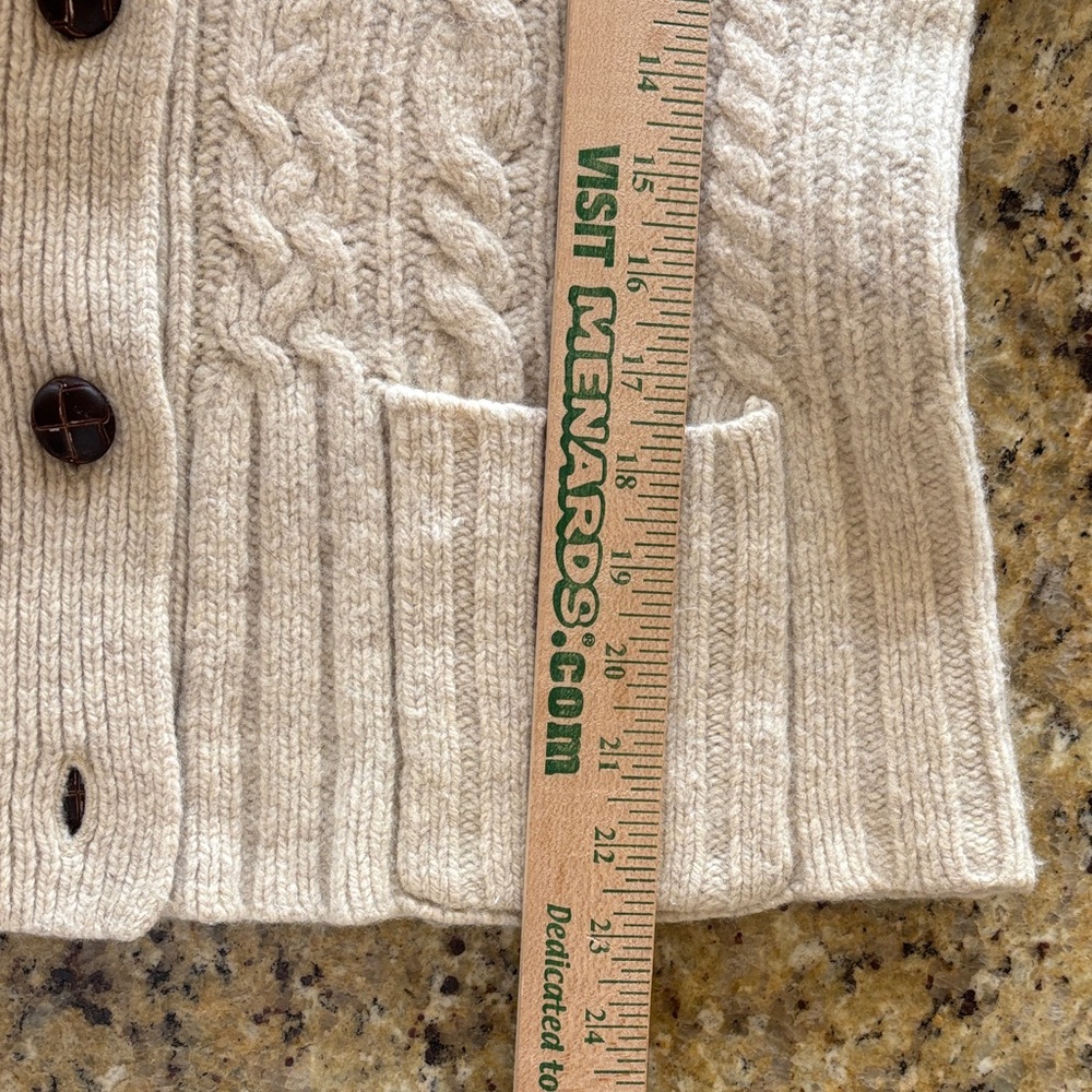 Duluth Trading Wool Cashmere Sweater Cream CableKnit Cardigan Fisherman medium - Picture 5 of 7